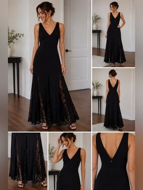 A.L.C. Black V-Neck Lace-Panel Maxi Dress NWOT, size 4 retail $798